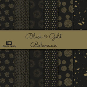 Bastelpapier Set Metallic Bohemian, Black & Gold, 6-teilig, 30,5 x 30,5 cm, schwarz, gold, künstlerisch, boho