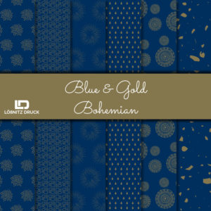 Bastelpapier Set Metallic Bohemian, Blue & Gold, 6-teilig, 30,5 x 30,5 cm, blau, gold, künstlerisch, boho