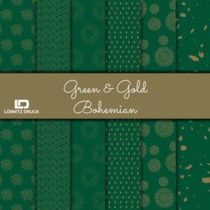 Bastelpapier Set Metallic Bohemian, Green & Gold, 6-teilig, 30,5 x 30,5 cm, grün, gold, künstlerisch, boho
