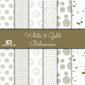 Bastelpapier Set Metallic Bohemian, White & Gold, 6-teilig, 30,5 x 30,5 cm, weiß, gold, künstlerisch, boho