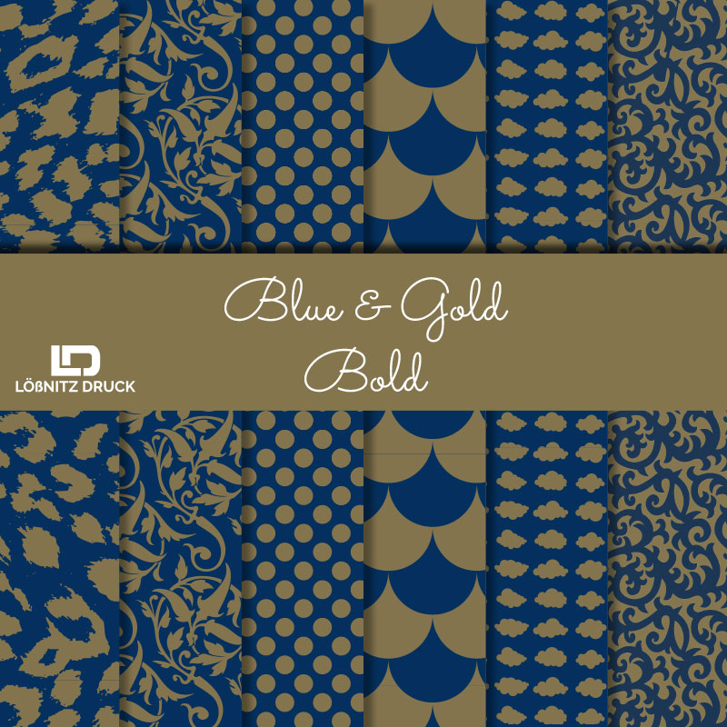 Bastelpapier Set Metallic Bold, Blue & Gold, 6-teilig, 30,5 x 30,5 cm, blau, gold, kräftig