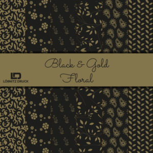Bastelpapier Set Metallic Floral, Black & Gold, 6-teilig, 30,5 x 30,5 cm, schwarz, gold, Blumen