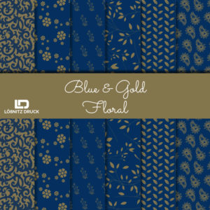 Bastelpapier Set Metallic Floral, Blue & Gold, 6-teilig, 30,5 x 30,5 cm, blau, gold, Blumen