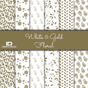 Bastelpapier Set Metallic Floral, White & Gold, 6-teilig, 30,5 x 30,5 cm, weiß, gold, Blumen