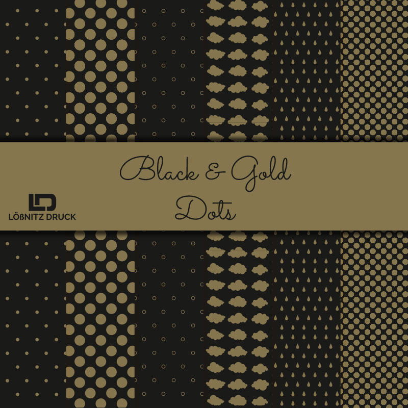 Bastelpapier Set Metallic Dots, Black & Gold, 6-teilig, 30,5 x 30,5 cm, schwarz, gold